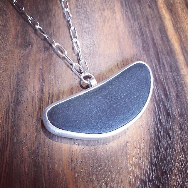 Lake Michigan stone necklace - just finished this last night in time for @usmholidayshops 
Set in silver bezel and suspended from a custom fine silver chain that I make by hand. Come see it at the University School Holiday Shops - open to the public 