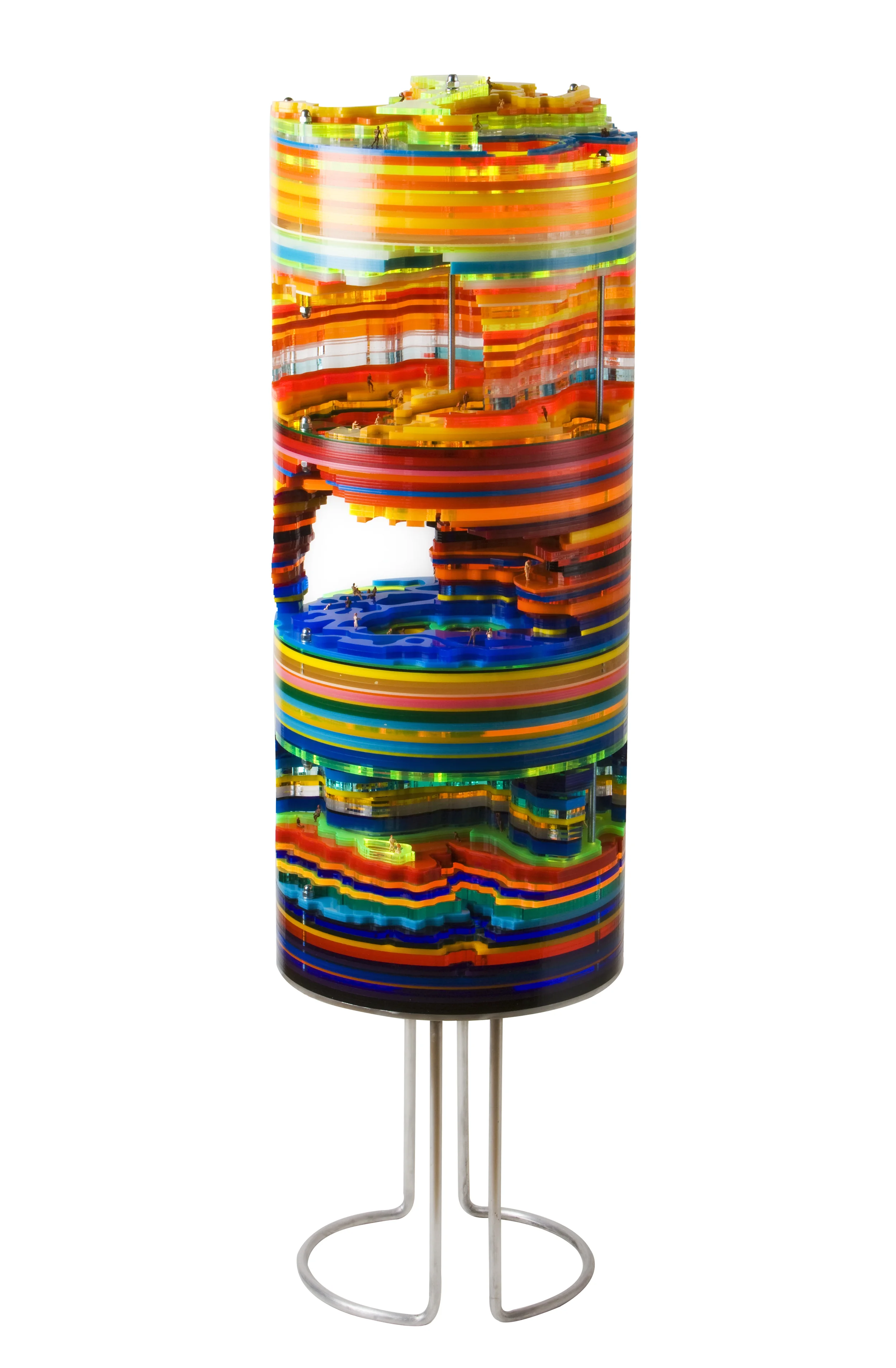 Shaft , 2010, acrylic, HO-scale figures, aluminum, 50 x 14 x 14"