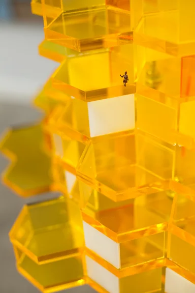 Honey , 2009, acrylic, HO-scale figures, wood, mirror, detail