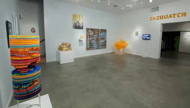 Invincible Cohort , 2010, curatorial project at Plus Gallery, co-organized with Jeff Starr left to right: Susan Meyer, Mary Ehrin, Jeff Starr, Matt O'Neil, Susan Meyer, Bill Amundson, Justin Beard, Jeff Starr