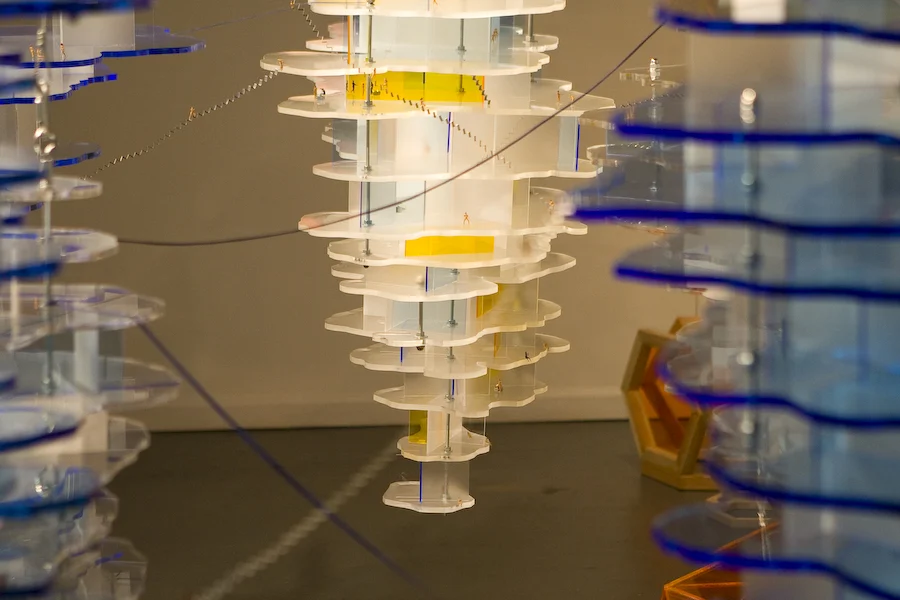 Together , 2008, acrylic, wood, HO-figures, aluminum, video and sound, dimensions variable