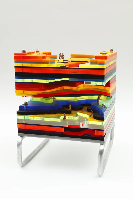 Cuchara , 2012, acrylic, HO-scale figures, aluminum, 12 x 10 x 10"