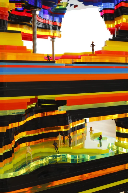 Vinyl , 2011, acrylic, HO-scale figures, aluminum, detail