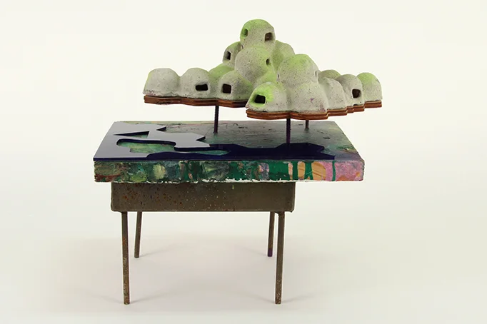 Experiment #14, 2016, ceramic, acrylic and found elements, 11 x 11 x 10"
