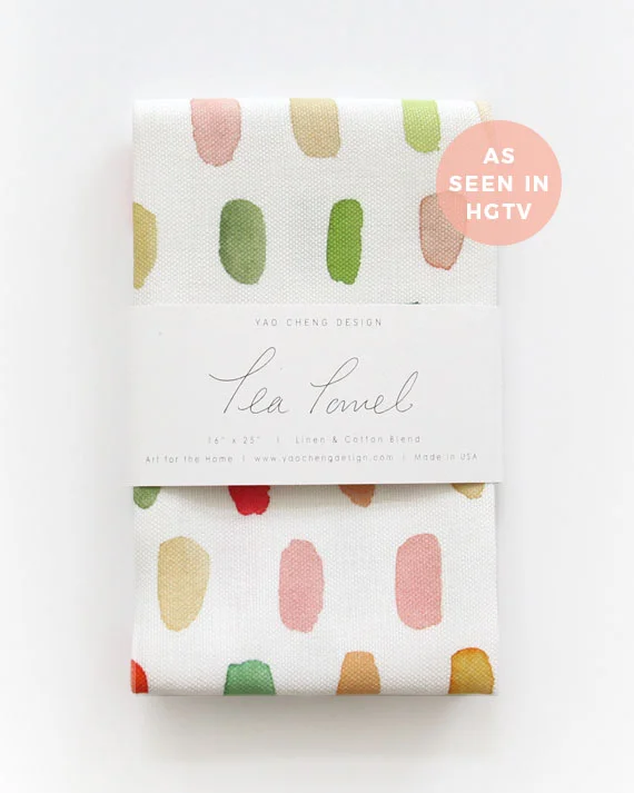 Yao Cheng Design - Dots in Pink & Coral - Tea Towel, Handmade Watercolor Textiles