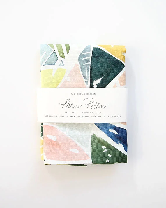 Yao Cheng Design - Emerald Green Triangles - Throw Pillow, Watercolor Textiles