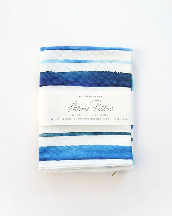 Yao Cheng Design - Sea Blue Stripe - Throw Pillow, Watercolor Textiles