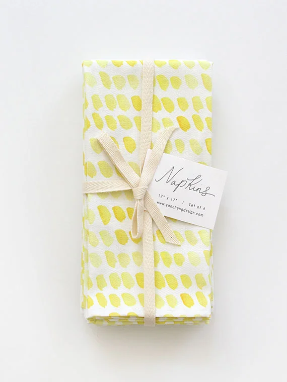 Yao Cheng Design - Honey Dew - Dinner Napkins, Handmade Watercolor Textiles