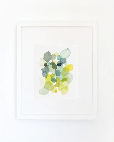 Yao Cheng Design - Hexagon in Green & Blue - Watercolor Art Print, Framed