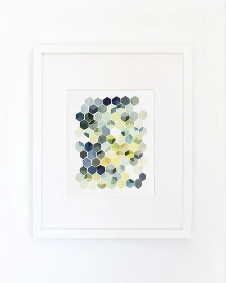 Yao Cheng Design - Hexagon Shadows - Watercolor Art Print, Framed