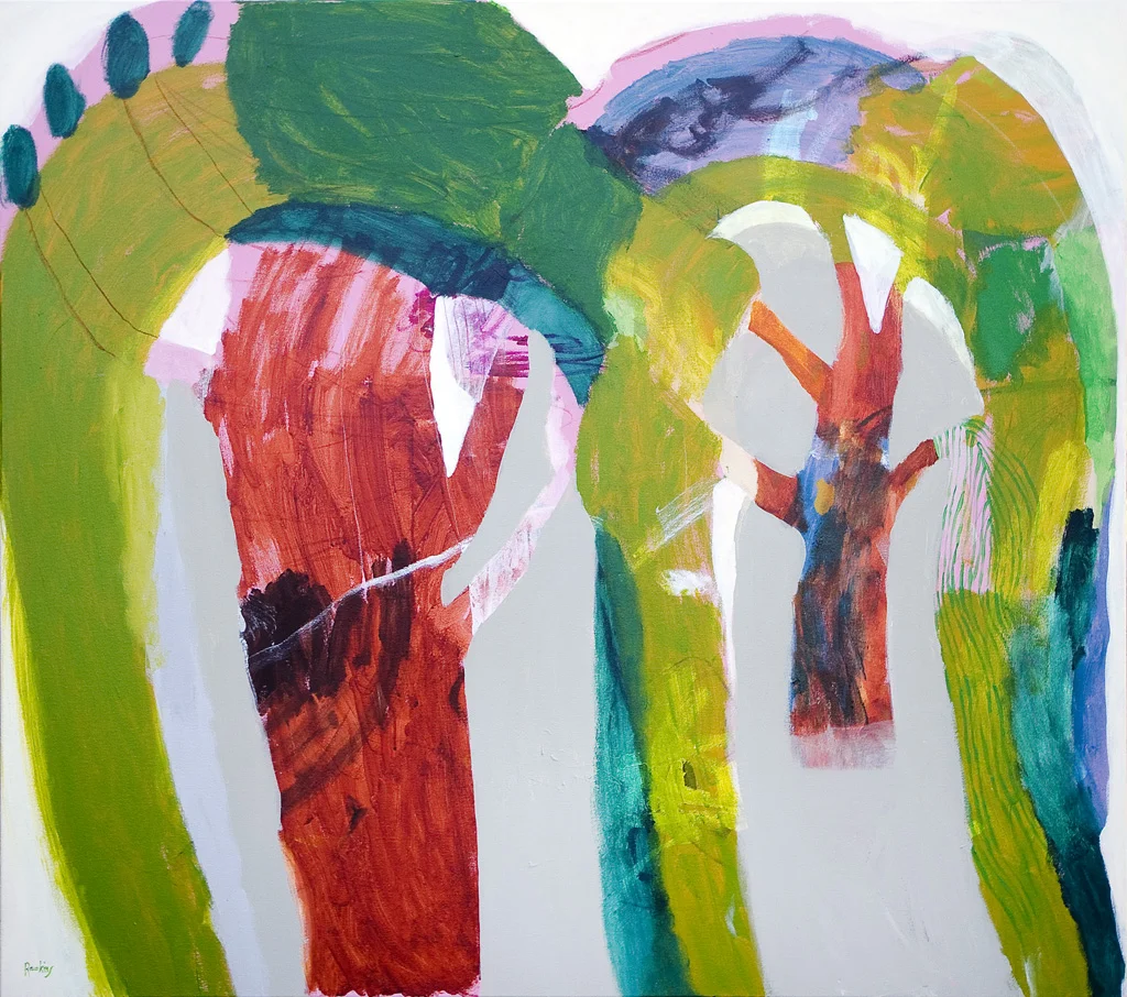 Two Trees 2018 Acrylic and charcoal on canvas 121 x 137cm