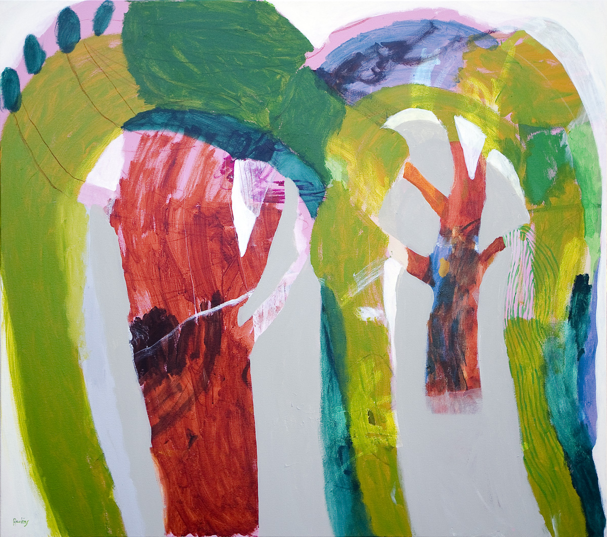Two Trees, acrylic and charcoal on cotton canvas 121 x 137cm