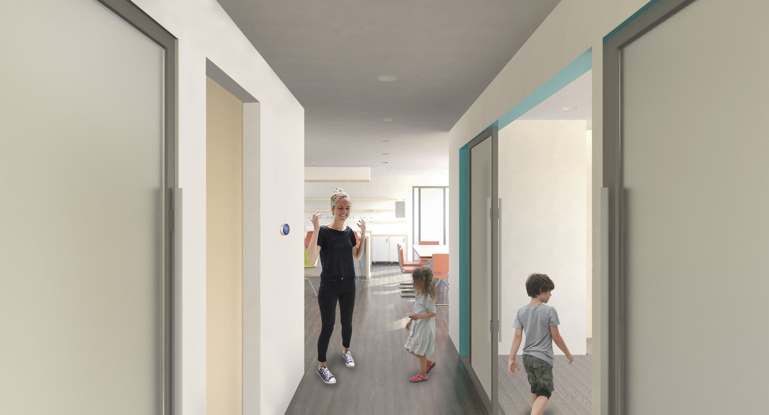 Hallway Design The hallway was reconfigured to increase the width to meet Universal Design guidelines, providing ease and comfort of use for occupants of all abilities.