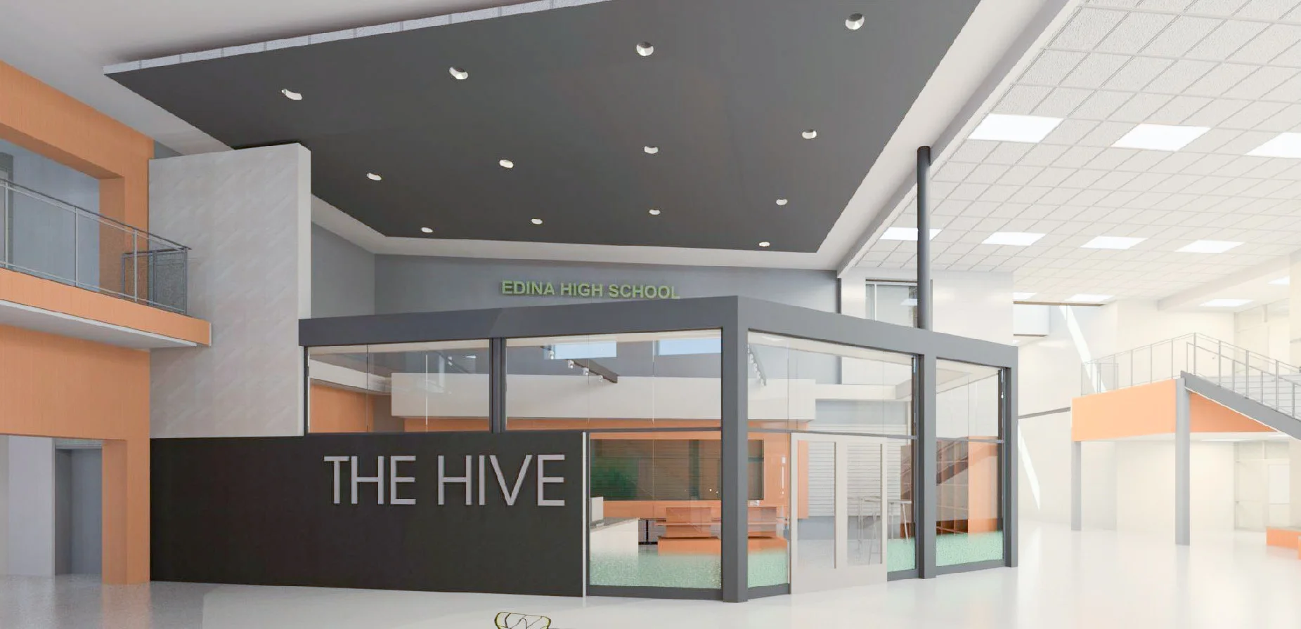 The Hive - School Store & Athletic Shop Another of my responsibilities on this project was the design and detailing of a school store adjacent to the new event entry, which will sell apparel, snacks, and accessories to students and families during athletic events. I supported the interior design team with interior space planning, and also took responsibility for the design and construction detailing of the exterior shell, which included integration with existing structure.
