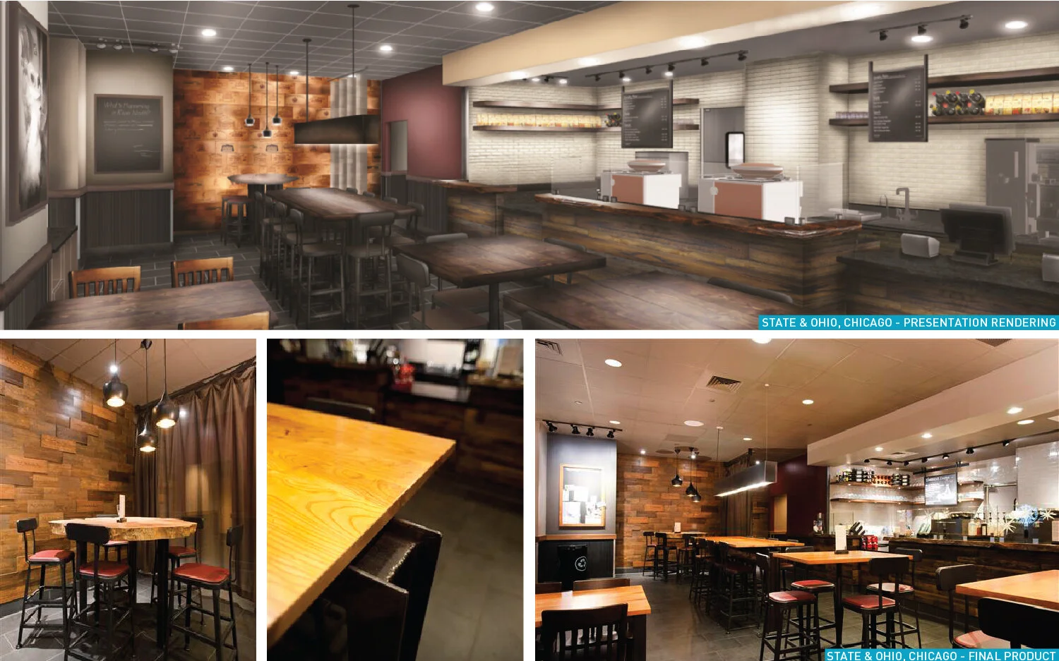 Many of the locations I designed for required thorough levels of detailing and customization, which was shown through highly detailed renderings. This location in Downtown Chicago was the third Starbucks in the country to serve wine in the evenings,…