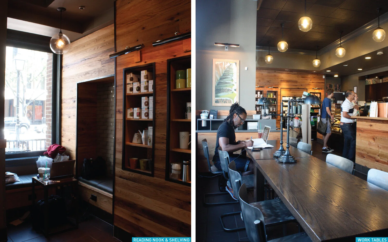 We also designed custom tables with integrated, adjustable lighting that would provide excellent spaces for freelance workers to meet and gather throughout the day. Based on feedback from the store employees, the new seating features have been very …