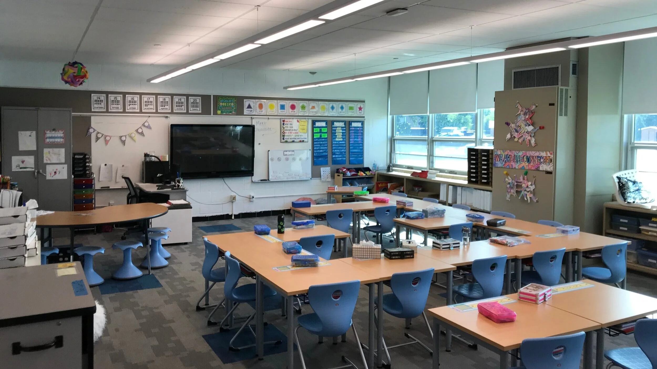 Renovated Classrooms The existing building was updated as well, with particular attention paid to the classrooms. The large existing windows supply ample natural light and ventilation. Flexible furniture, updated technology, and improved lighting he…