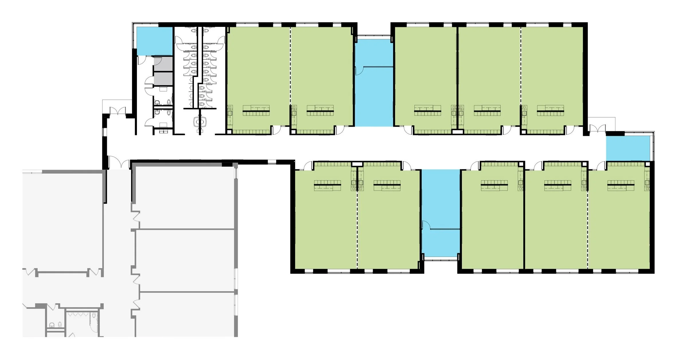 Addition Floor Plan Primarily envisioned as a fourth and fifth grade wing, the addition’s classrooms free up space for the remaining grades and special education program to expand and meet their capacity needs. The classrooms for each grade are spli…