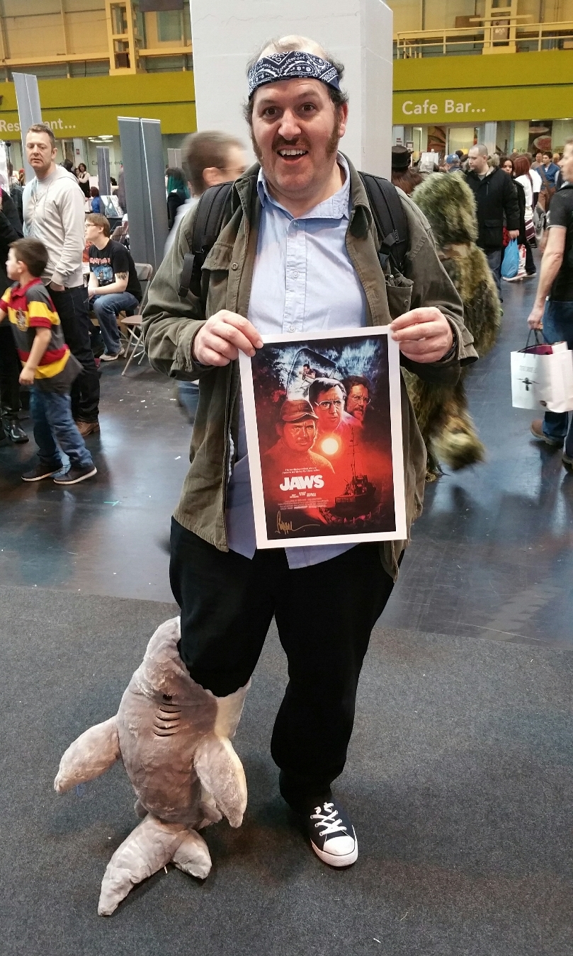 A Quint cosplayer snagged a mini Jaws print. 