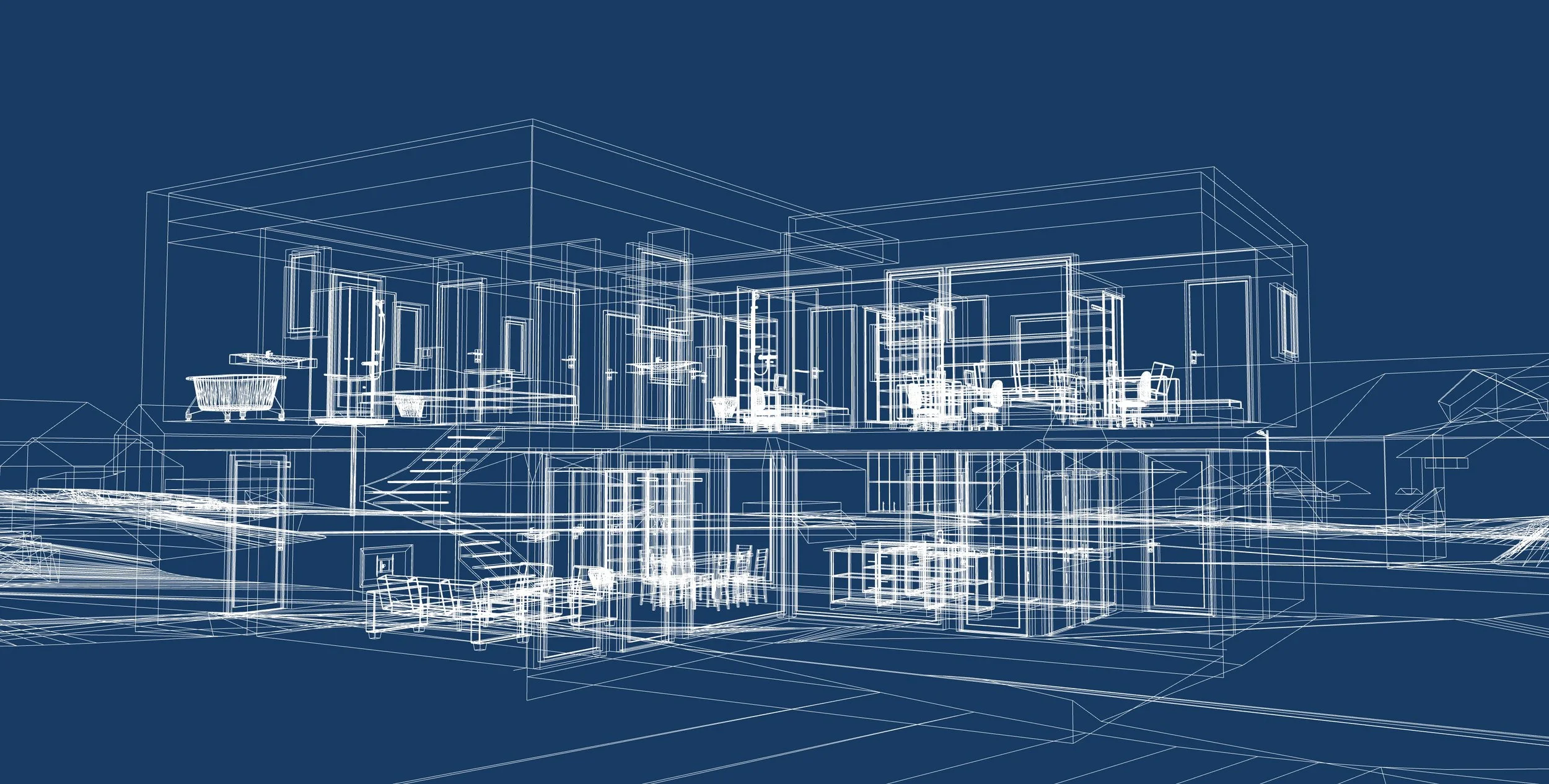 Blueprint skisse av prosjekt i Stavanger. Arkitekt Jone Vistnes