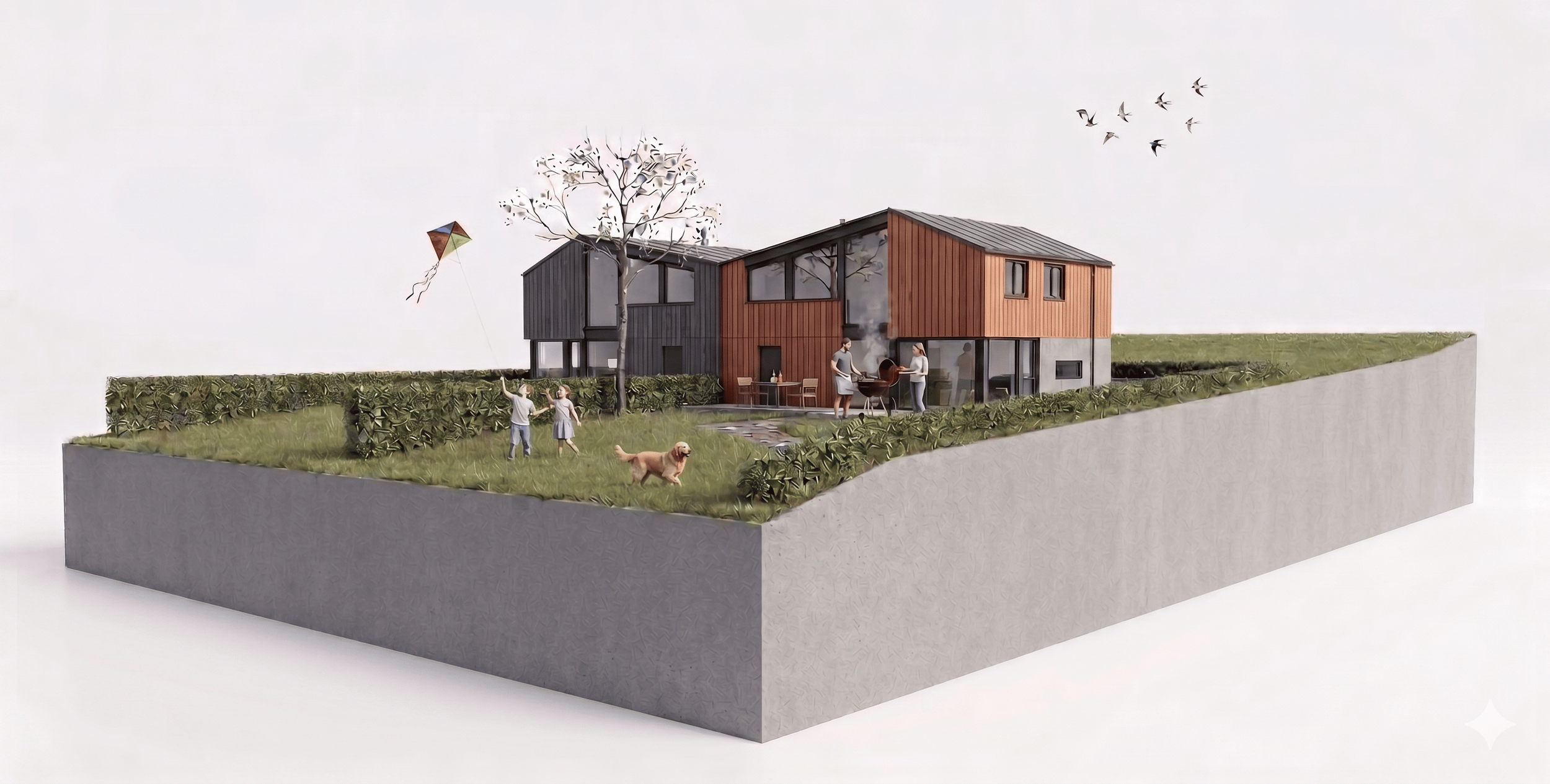 Under oppføring tomannsbolig ved Vaulen i Stavanger. Arkitekt Jone Vistnes