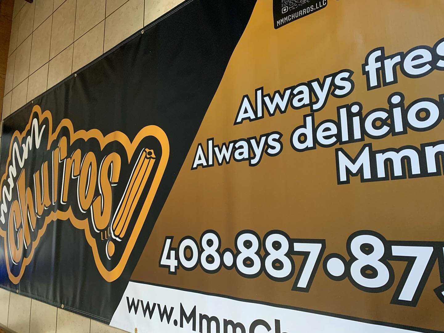 Huge 4&rsquo; x 10&rsquo; vinyl banner for @mmmchurros info@CreativeGDS.com #vinylbanner #marketingstrategy #signanddesign #graphicdesign