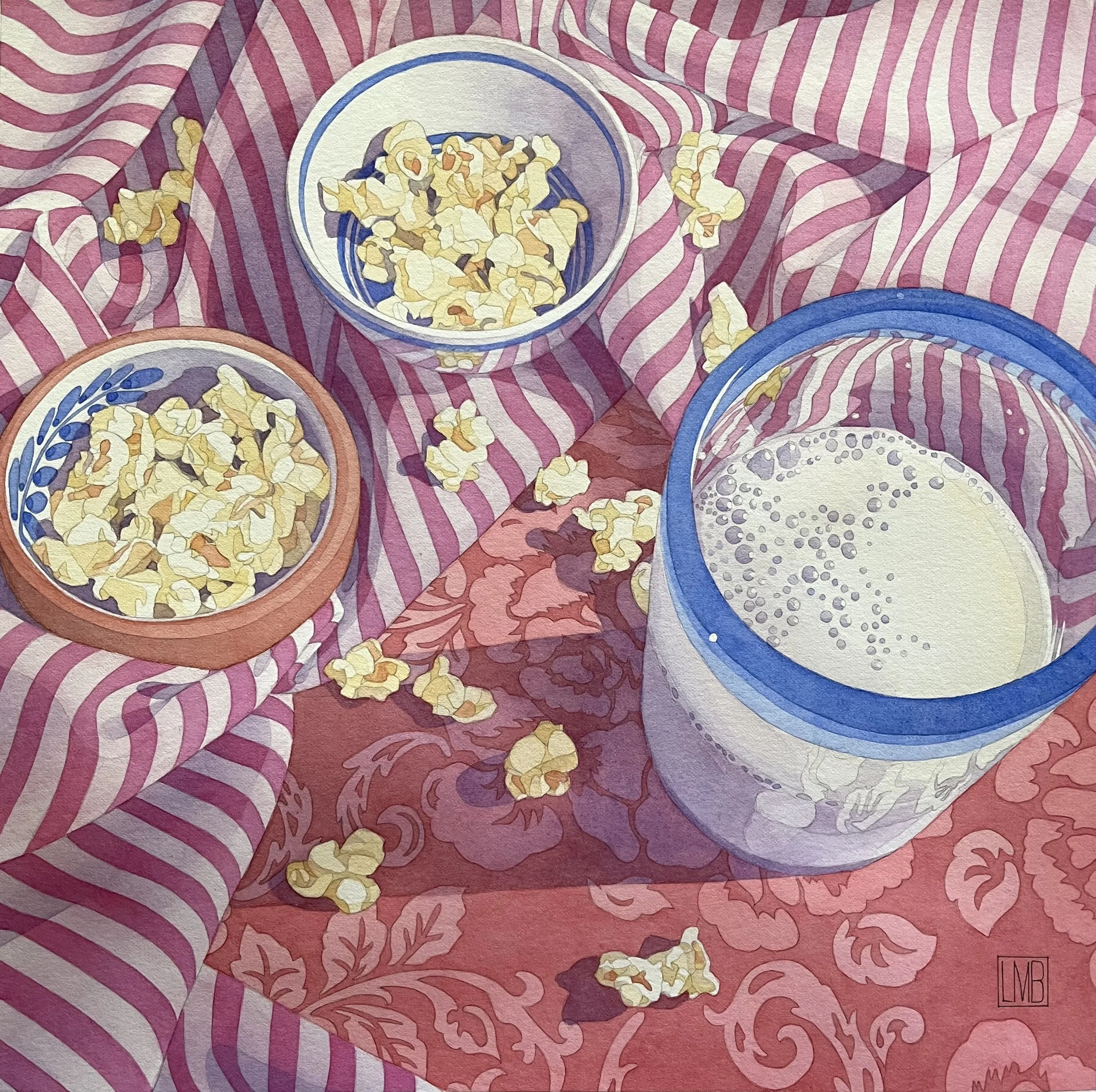 POPCORN AND A GLASS OF MILK, 12 x 12 INCHES  • Contact for pricing