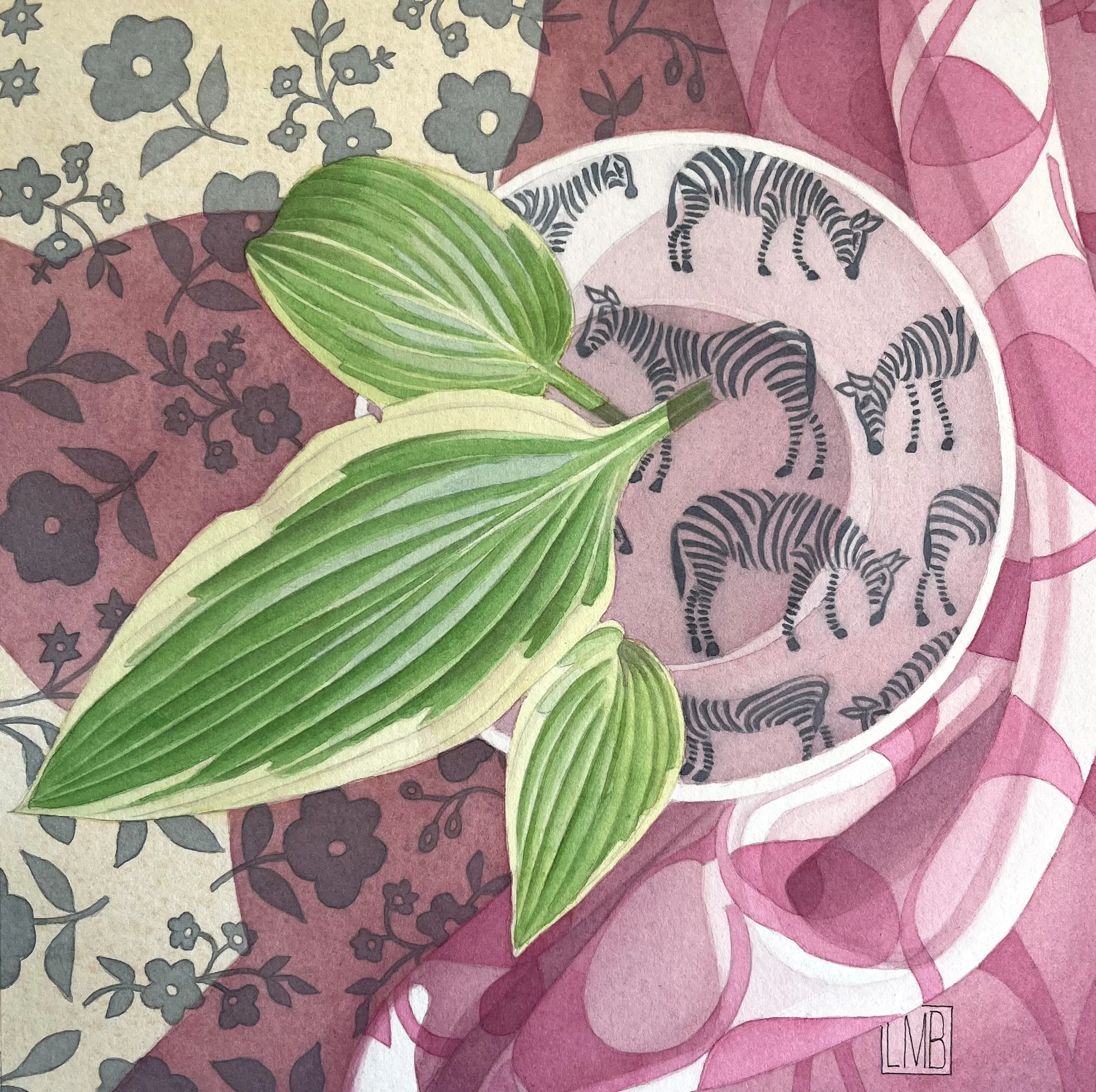ZEBRAS EAT HOSTAS, 8 x 8 inches • CA$300 unframed