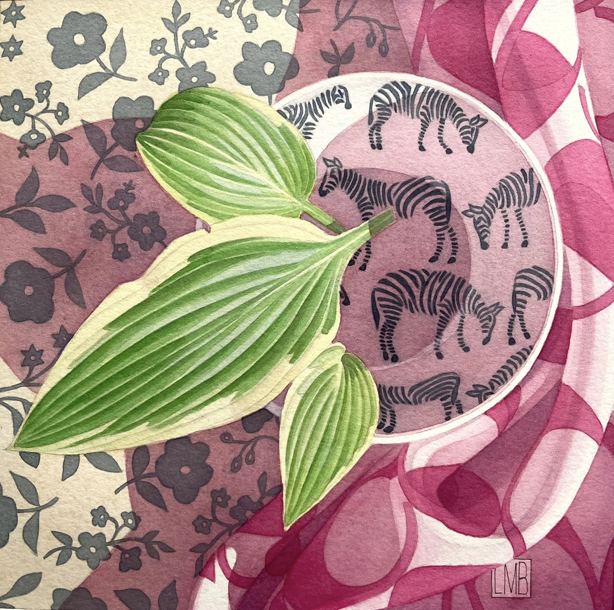 ZEBRAS EAT HOSTAS, 8 x 8 inches  •  CA$300 unframed