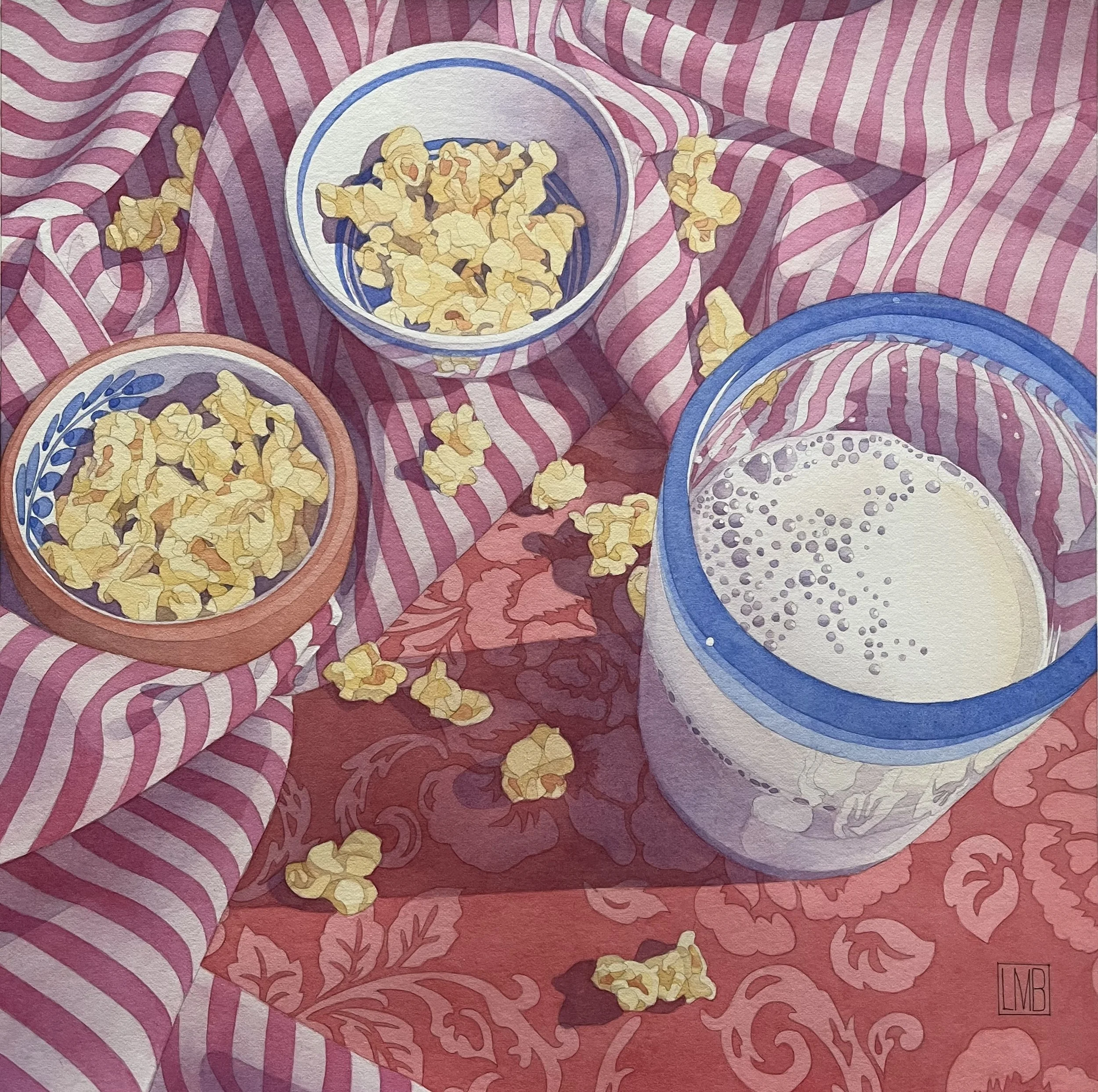 POPCORN AND A GLASS OF MILK, 12 x 12 INCHES  • Contact for pricing