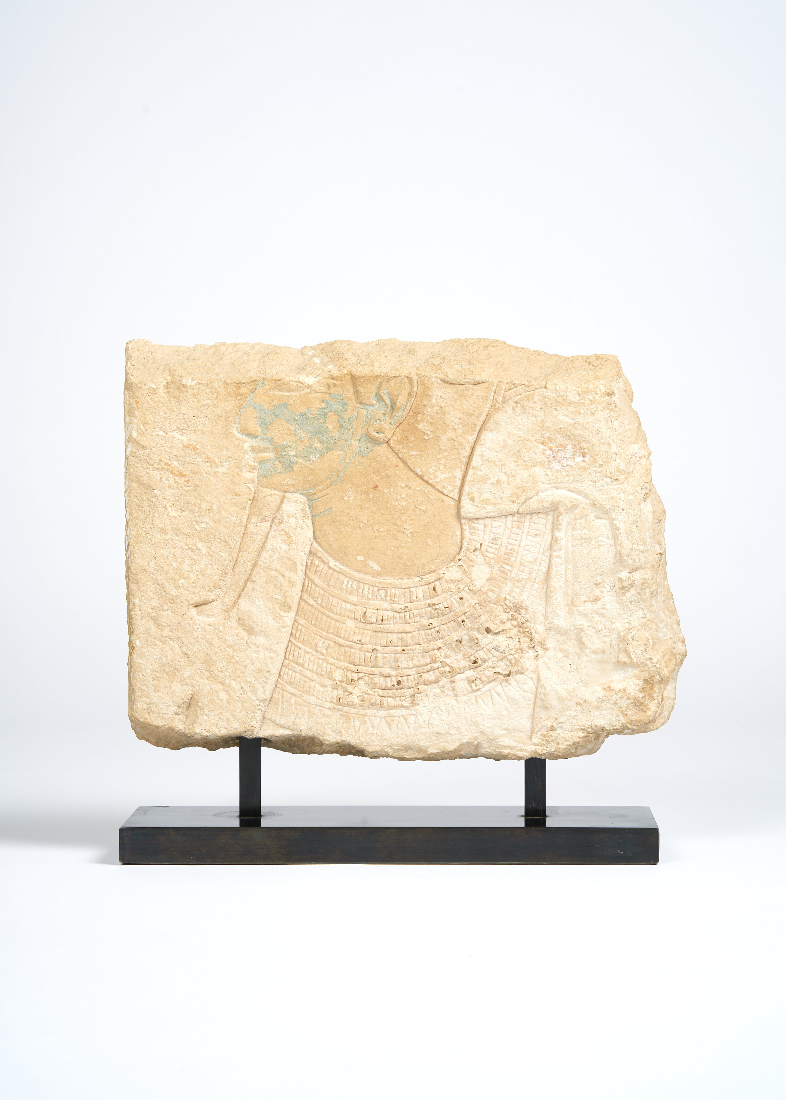 Egyptian Limestone Bas Relief Framgent with Blue Pigment