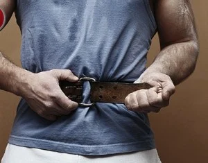 Presenting: a weight belt, and one dude with a sweaty chest.