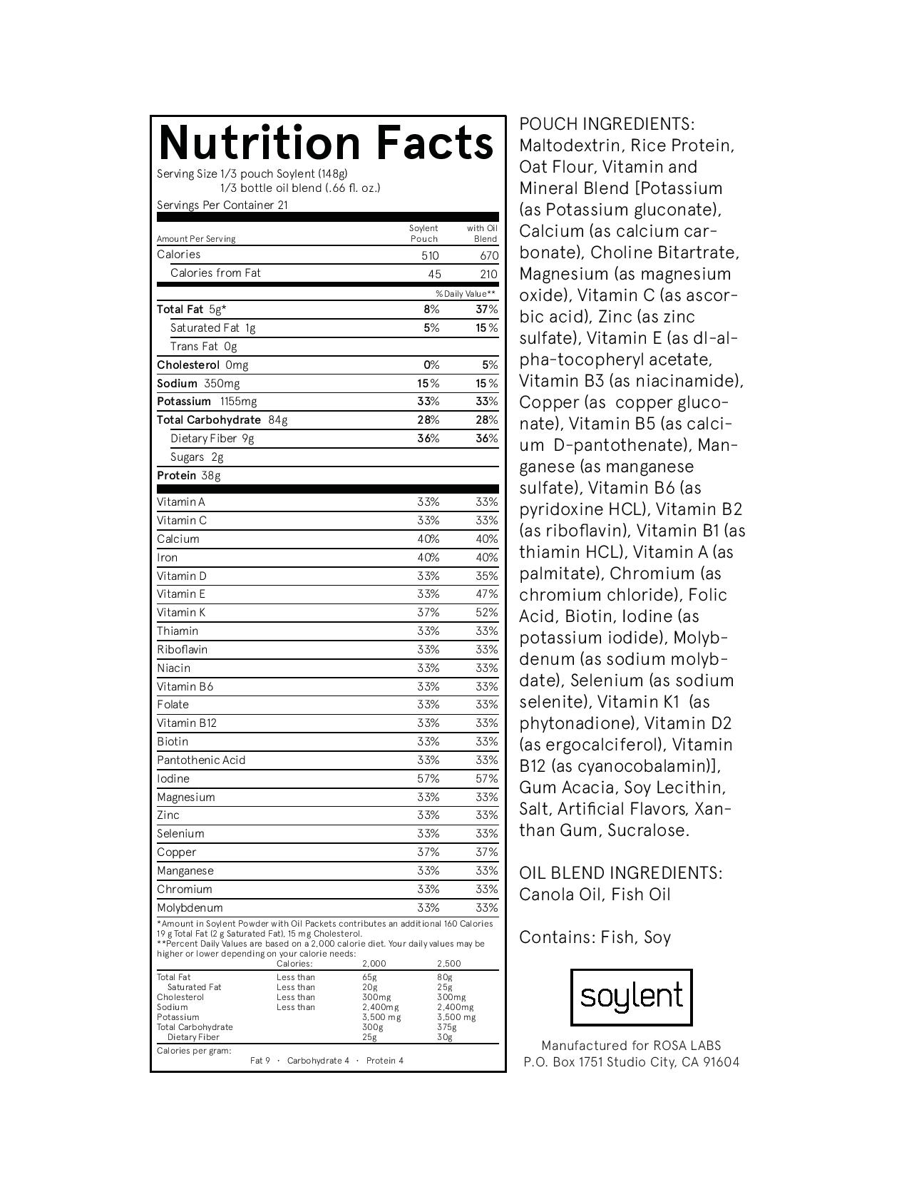 The ingredient list of Soylent - I think I need a nap after reading it.