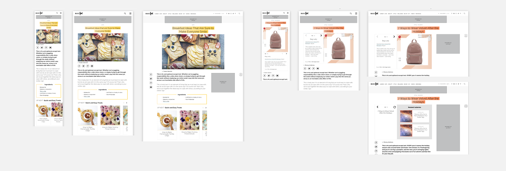 Depending on the article type, the top of the article would change. For example on a video article, the headline would no longer overlap the hero image, and in addition to the components on the default article, the playlist widget would become available. Gallery pages were treated slightly differently because a user is less likely to scroll. To generate the maximum number of ad impressions the second ad was moved above the fold on desktop and would refresh each time a new slide loads.