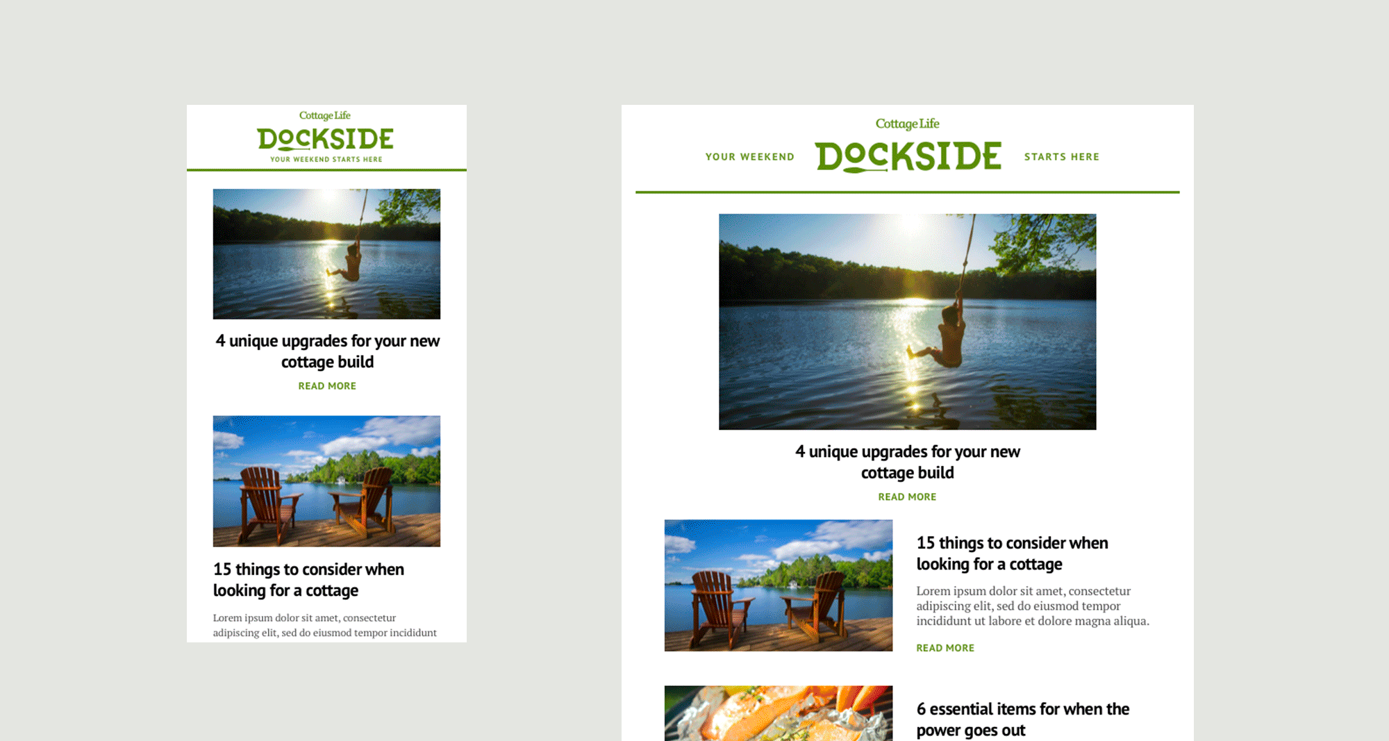 Mobile and Desktop views of the finalized Dockside newsletter.