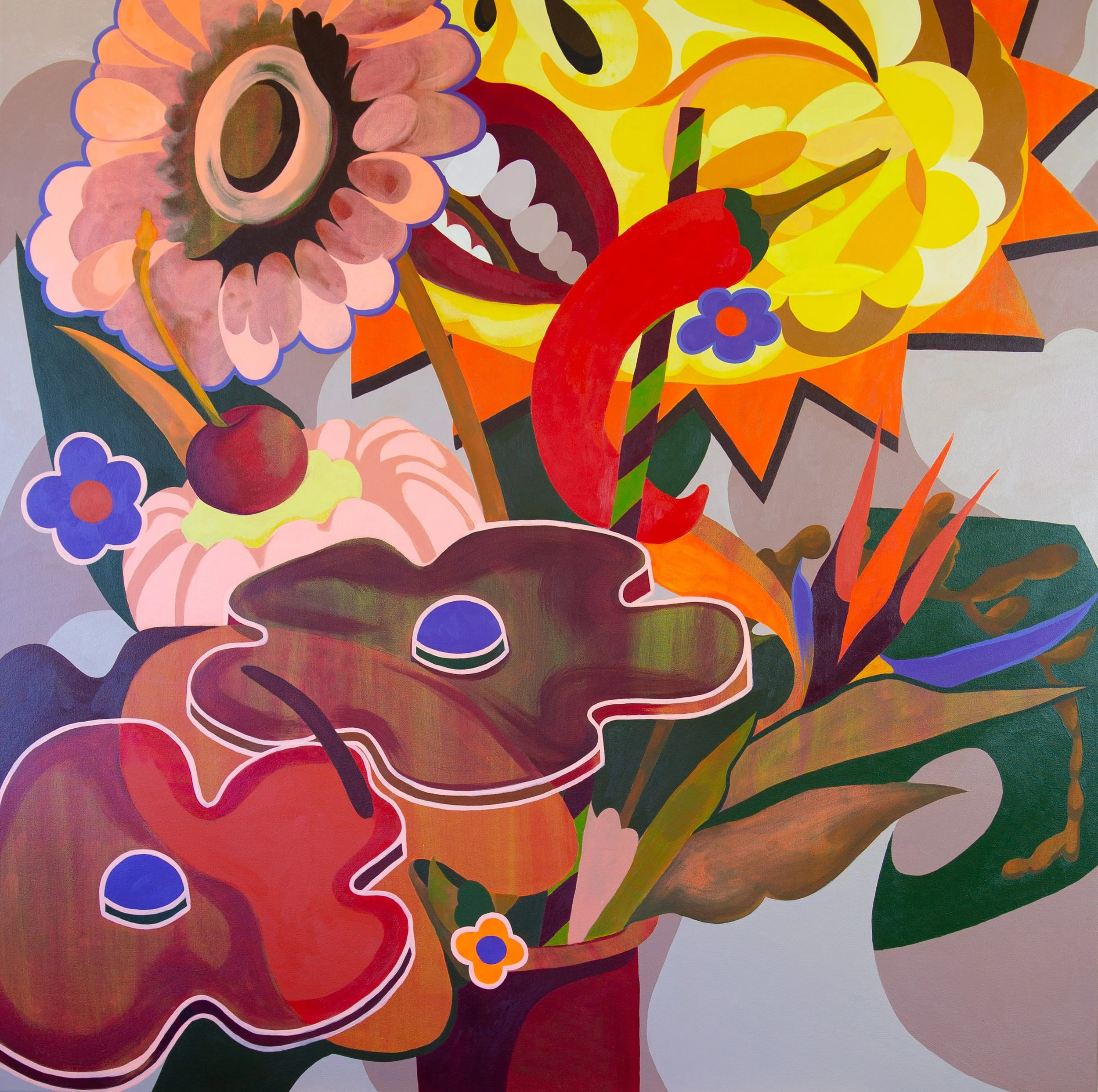   Sun Eats Flower, 2025   106cm x 106cm  Synthetic polymer on canvas  $3000 (inc GST)  Enquire   HERE   