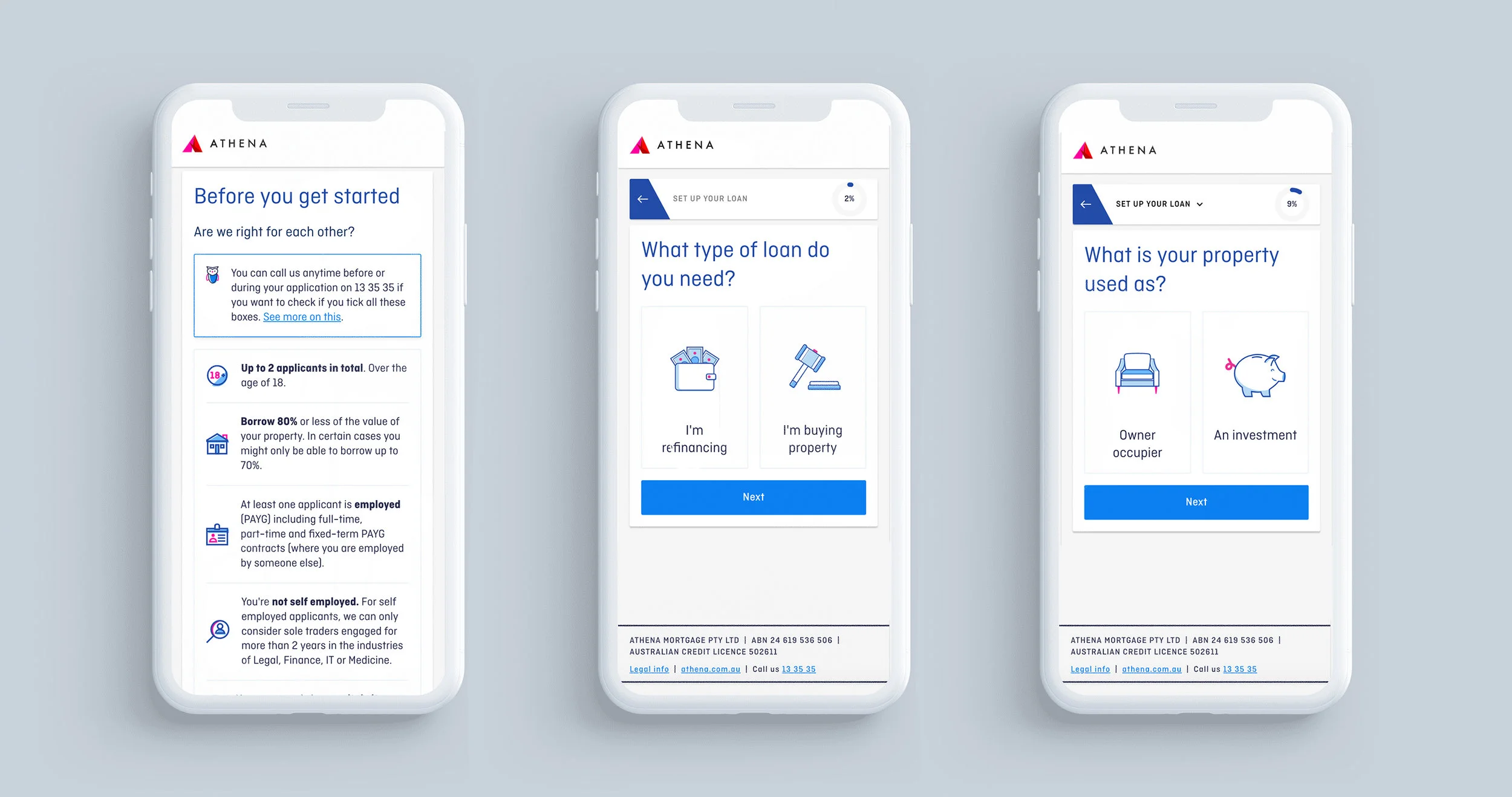 Left to right - Image 1: Visual icons provide context for the different text blocks, Image 2 and 3: Spot illustrations add a playful element to the screen and also animate upon user making a selection.