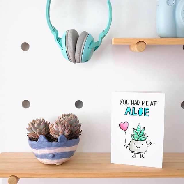 New card! Sorry it took so long (a year or so? Haha). My plant obsession continues with this aloe vera inspired card. Photo featuring the cutest little planter made by @steeppham.

You&rsquo;ll be able to shop this card once I organise printing 😅. W