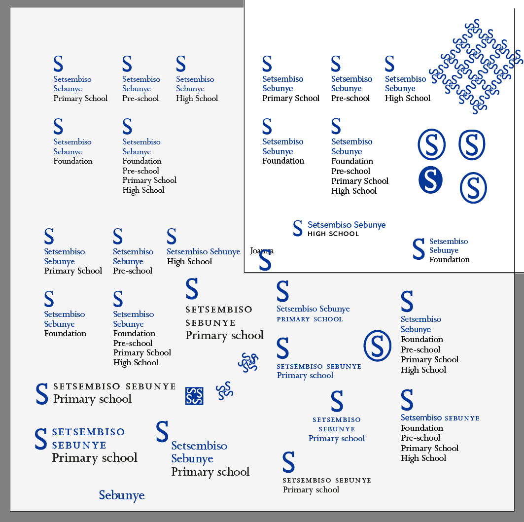 Tunnuksen typografia. Tutkin eri vaihtoehtoja tunnuksen ja siihen kuuluvan typografian sommittelulle, “lukitukselle”.