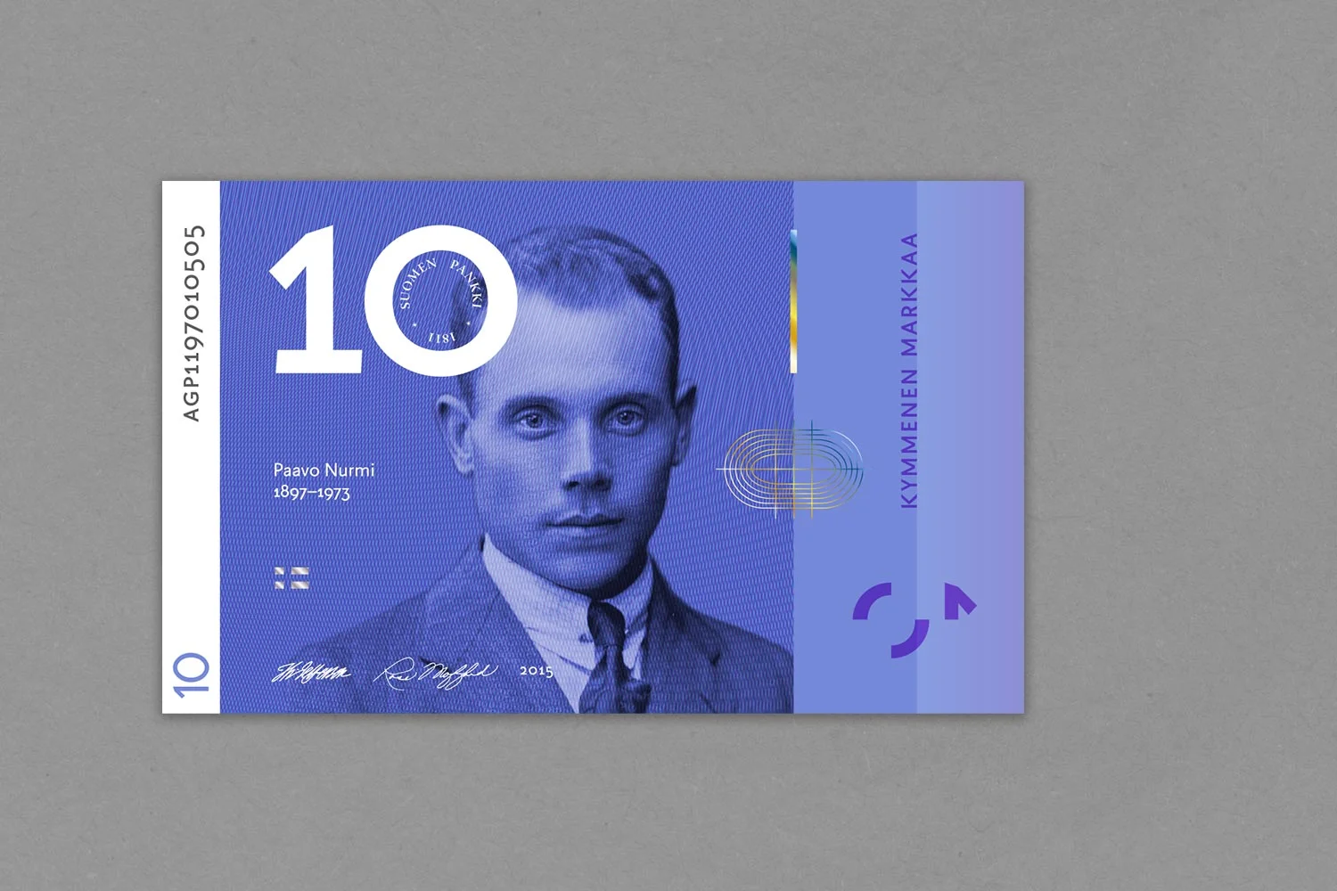 Kymmenen markan setelissä suomalaisen urheilun ikoni Paavo Nurmi .