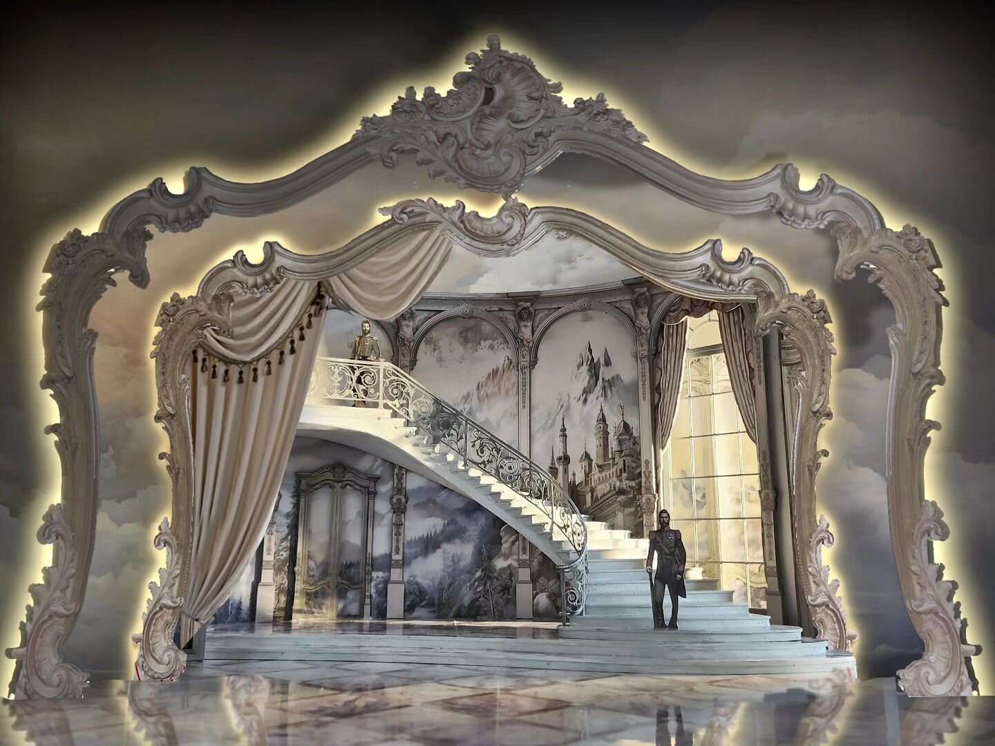 This Easter weekend, I'm happy to share a first look at my Act 1 set of #TheMerryWidow.

But, I'll leave it to you to imagine an avalanche of colours cascading down the staircase as the ladies take to the stage when the show opens this summer @glynde