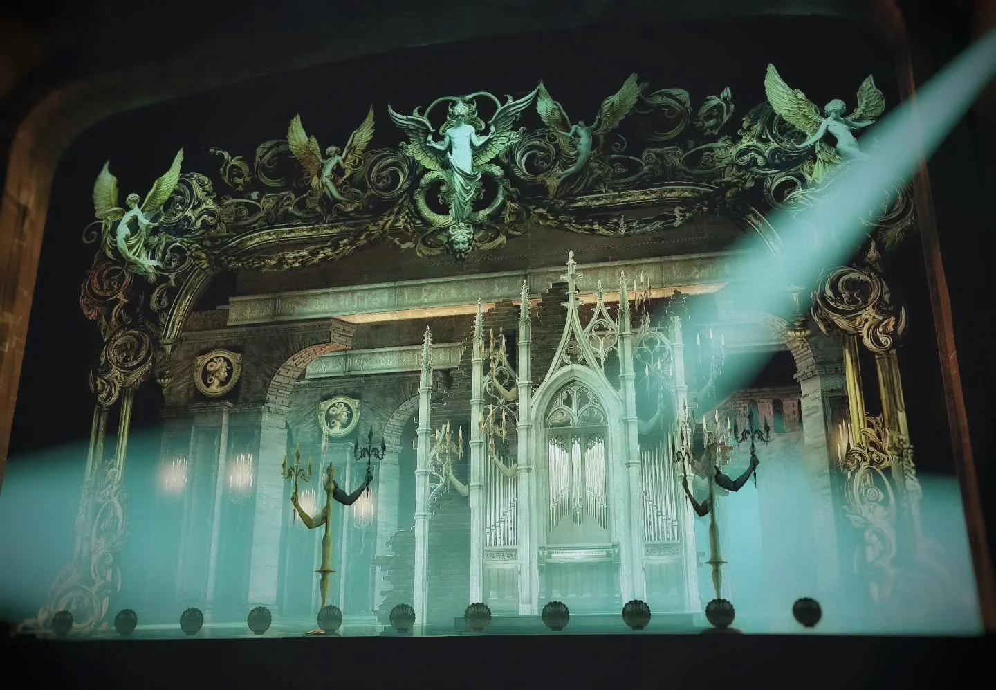 The Phantom of the Opera is returning to Bucharest next year - at Bucharest National Opera.

This rendering shows my design for the Phantom&rsquo;s Lair&mdash;a Gothic pipe organ that sprouts multiple arms, each holding candelabra, echoing the imager