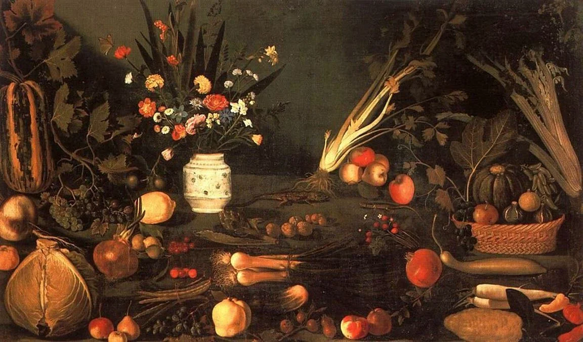 Caravaggio. Natureza-morta com flores e frutos , 1601.