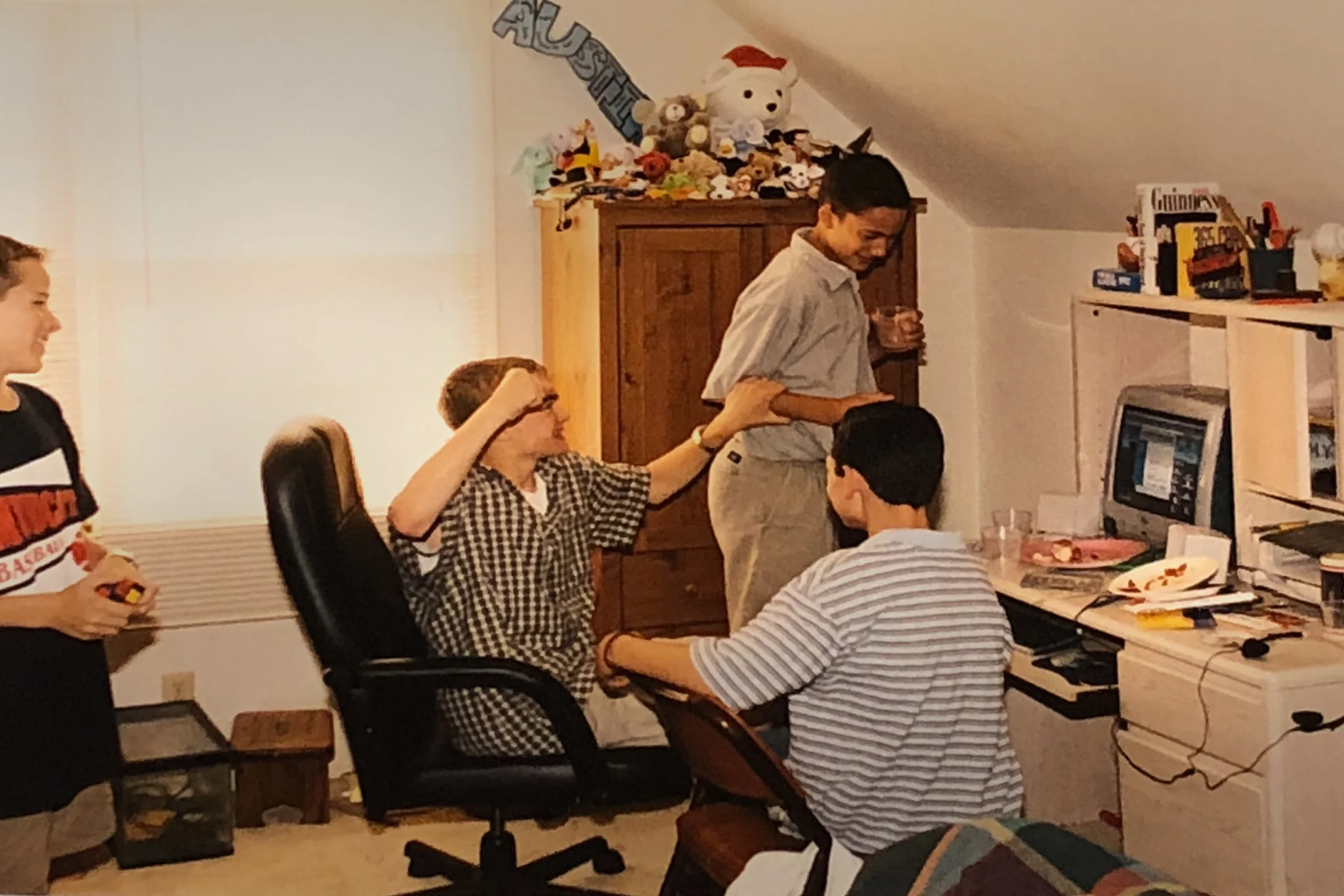 The only photo I could find of me with my first Bondi Blue iMac. (Dear Adam, sorry if I punched you.)