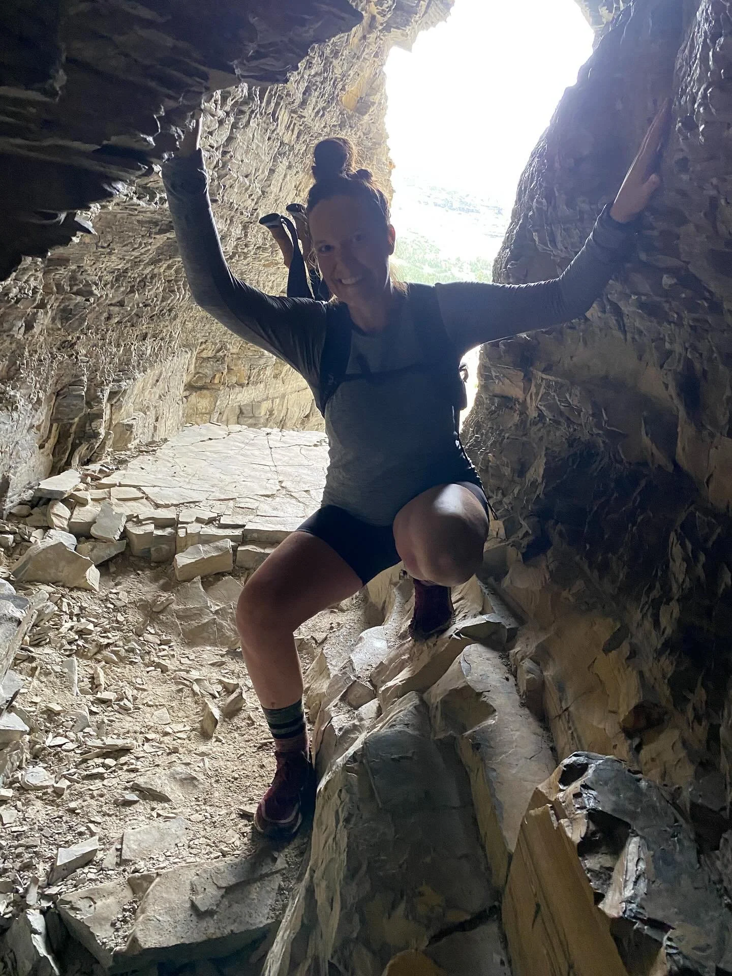 Crypt Lake had everything I could want in a hike: 

✔️23km round trip 
✔️15 minute boat ride to the trailhead 
✔️Old growth forest 
✔️Waterfalls 
✔️Mountain meadows full of flowers 
✔️Lakes to jump into 
✔️Ladder screwed to a rock wall 
✔️Cave to get