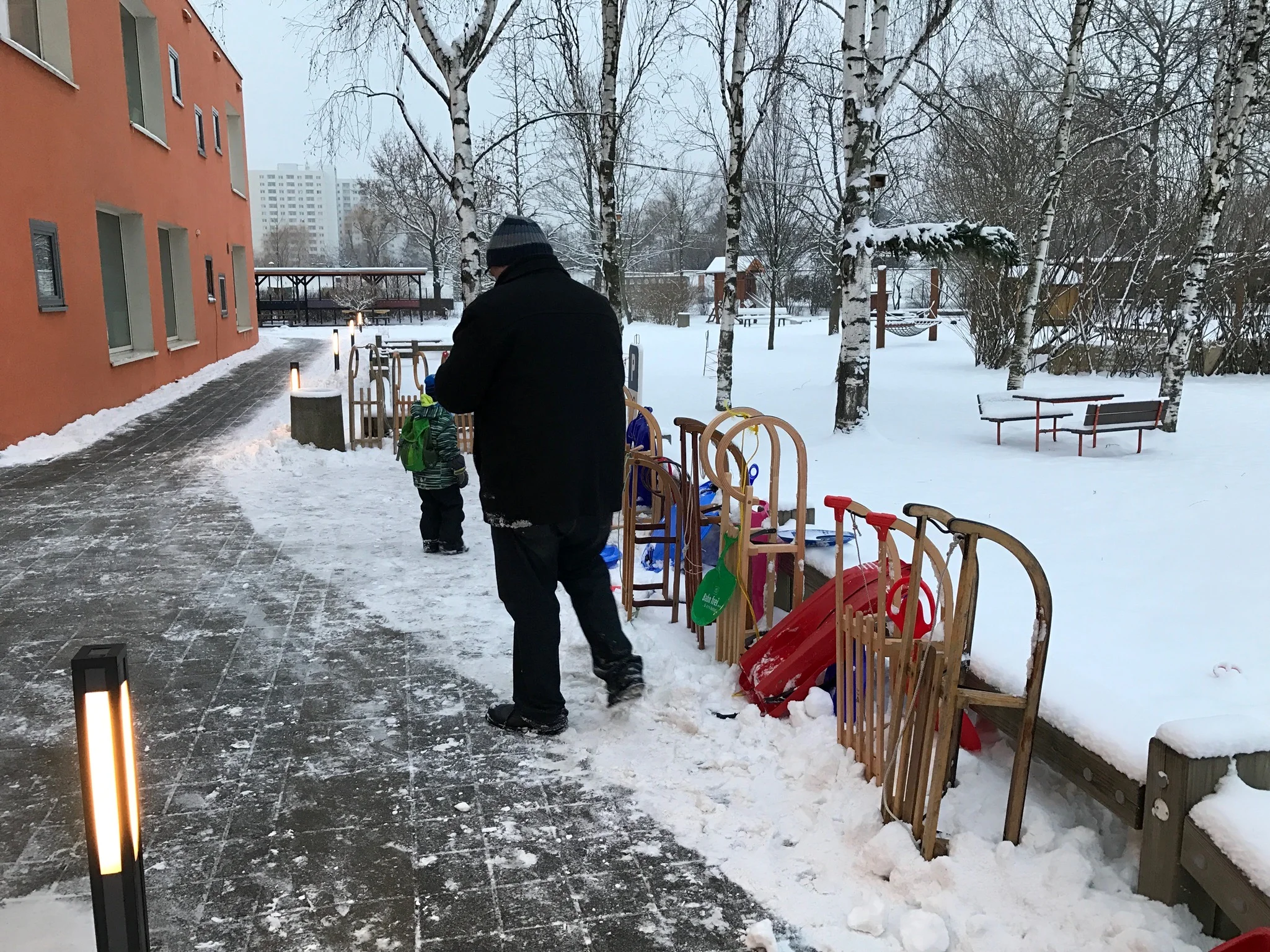 And here's the sled parking at Ollie's school!