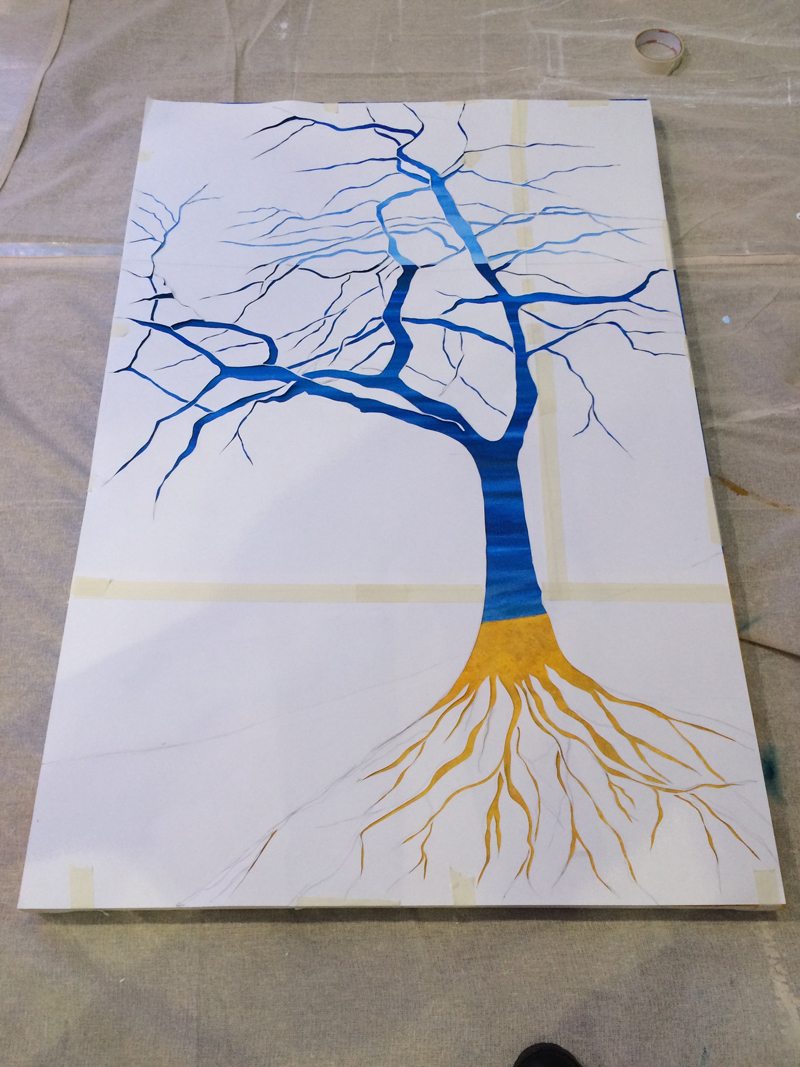 Saturday afternoon, stencilling tree