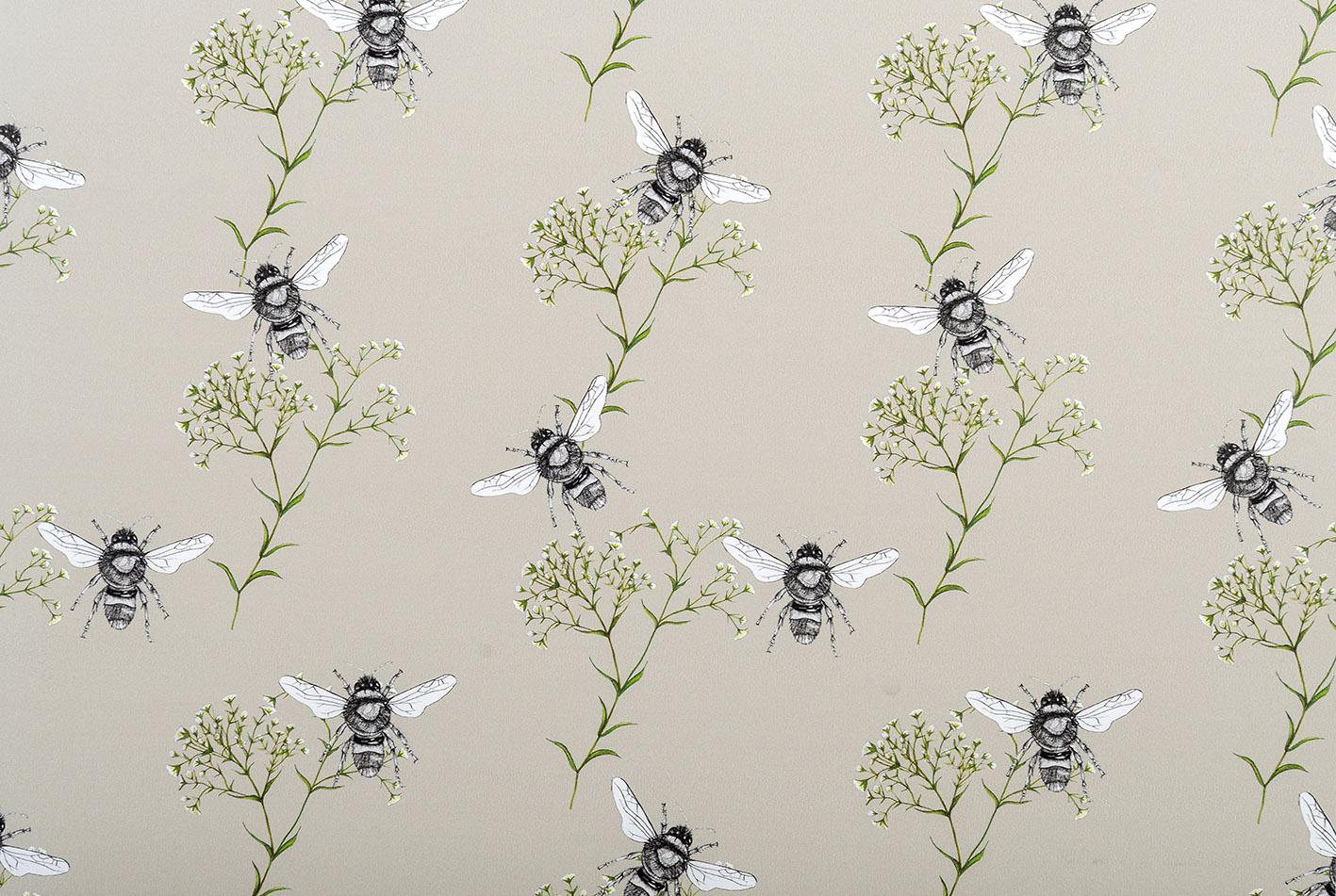 Bee and Gypsophila Stone luxury wallpaper — Rachel Reynolds