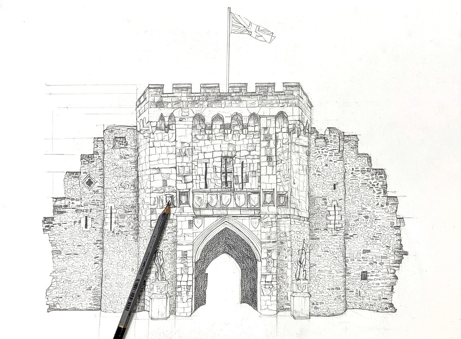 The Bargate, drawing in progress.