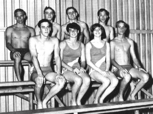 1966 Qualified National Swimmers (Rick Fox, Tommy Suchecki, Jody Helman, Gerry Shoemaker Alan West, Bonnie Skogland, Leilani Essary, Wayland Fowler)